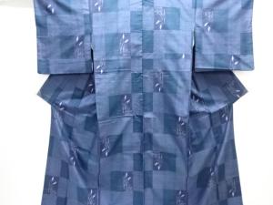 アンティーク　抽象草花模様織出し手織り紬着物